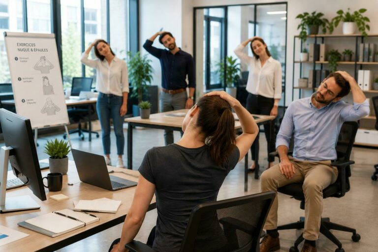 Travail sur écran : 6 exercices contre les douleurs de nuque et d&rsquo;épaules